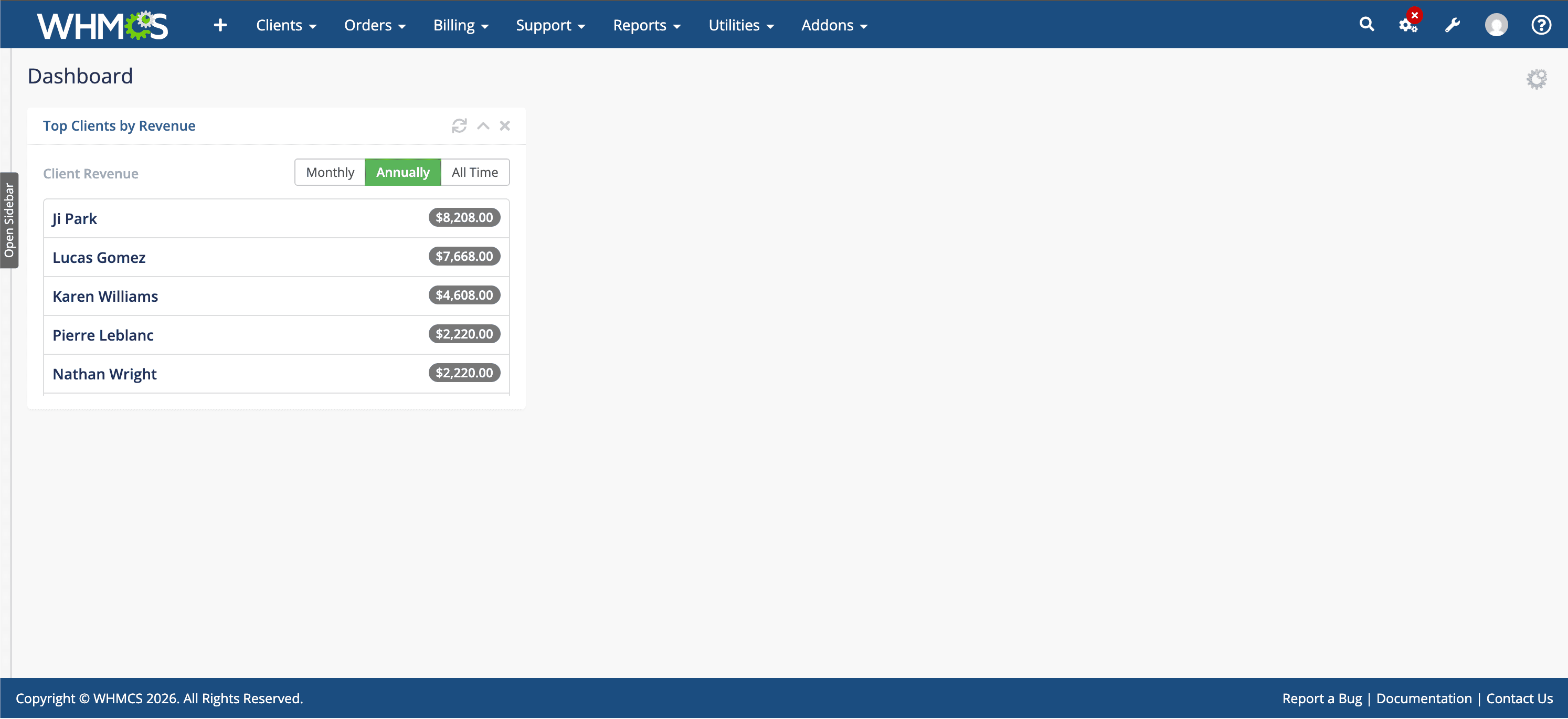 Top clients by revenue widget